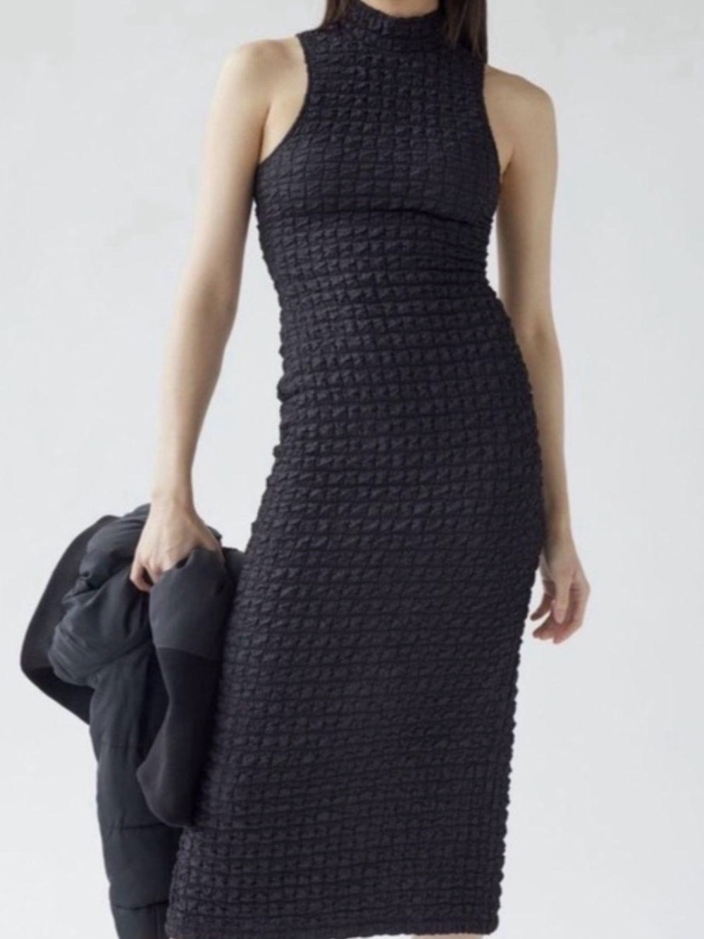 Urban Outfitters UO Gina Bubble Knit Midi Dress – Black – Size Large